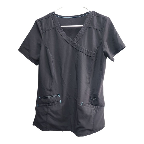 Scrubstar‎ Women's Scrub Top XS/CH Black V Neck Pockets Short Sleeves Used - Picture 1 of 8